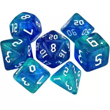Entertainment 7-Die Two-tone Dice Set Carved Pattern Dice Set Iridescent Glitter Polyhedral Dice Aqua+Blue