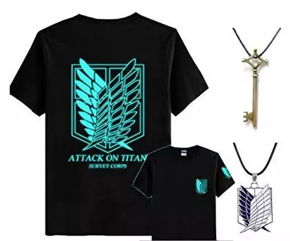 Entregando amor e paz Attack on Titan Shirt Basement Key Ожерелье набор дизайн Костюм Survey Corps Wings of Freedom + + 3 предмета Светящийся в темноте (Л,