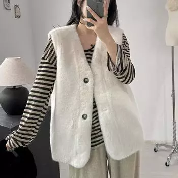 Environmentally friendly Mao Mao s new autumn and winter vest imitation fur women s vest stacked with mink vest one size fits all белый