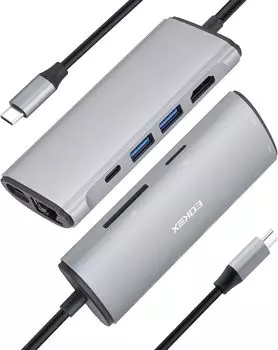 EOKEX 8-в-1 USB C док-станция для ноутбука MacBook адаптер многопортовый USB C концентратор 3 x USB 100 Вт для MacBook DELL XPS HDMI, 3.1, PD, RJ45, SD/TF HP,