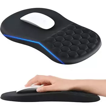 EooCoo Pad Wrist Slanted Wrist Эргономичная поддержка запястья Массажная точечная конструкция Густая гелевая основа Предотвращает тендинит Для использования Совместимость с беспроводной мышью Усталость чёрный