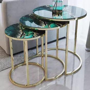 EPeddler Home Ecol Золотой металлический стол-раскладушка Зеленая молния Черное закаленное стекло