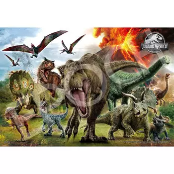 EPOCH 100 Large Piece Jigsaw Puzzle Jurassic World Dinosaur Attack (26 x 38cm) 26-901s with glue and spatula with score ticket EPOCH