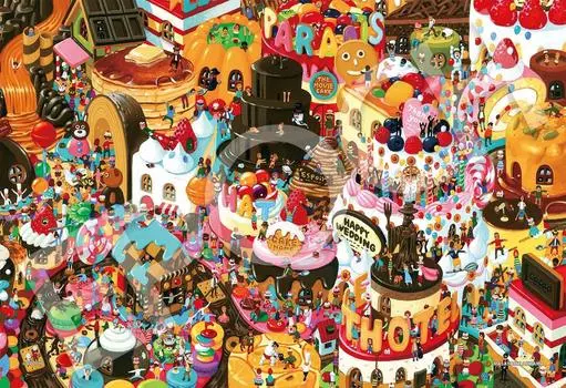 EPOCH 1053 Super Small Piece Jigsaw Puzzle Masayoshi Akiyama - Find It! A Strange Town of Strange Things (26x38cm) with glue, spatula, score ticket