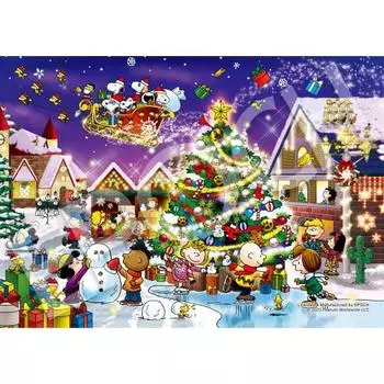 Epoch 108 Piece Jigsaw Puzzle PEANUTS Snoopy Happy Christmas (18.2 x 25.7cm) 03-092 with glue and spatula with score ticket EPOCH