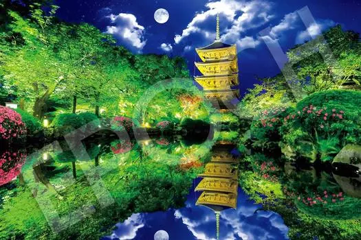 EPOCH 2016 Very Small Piece Jigsaw Puzzle Japanese Landscape Moonlit Toji Temple Kyoto x with glue and spatula with score ticket EPOCH - (50 75cm)