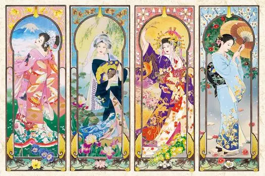 EPOCH 2016 Very Small Piece Jigsaw Puzzle Haruyo Four Seasons Beauty x with glue and spatula with score ticket EPOCH Illustration/Art (50 75cm)