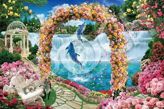 EPOCH 2016 Very Small Piece Jigsaw Puzzle Marine Art - Dolphins in the Rose Garden (50x75cm) with glue, spatula, score ticket