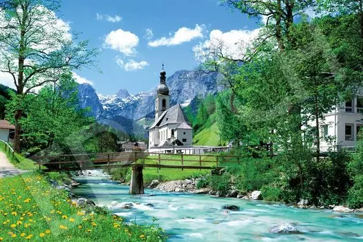EPOCH 2016 Very Small Piece Jigsaw Puzzle Small Village with a Church Ramsau with glue and spatula with score ticket EPOCH (50x75cm) 22-118s