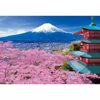 EPOCH 300 Piece Jigsaw Puzzle Japanese Landscape Spring Breeze Fuji and Five-storied Pagoda - Yamanashi (26 x 38cm) 25-195s Comes with glue, spatula i