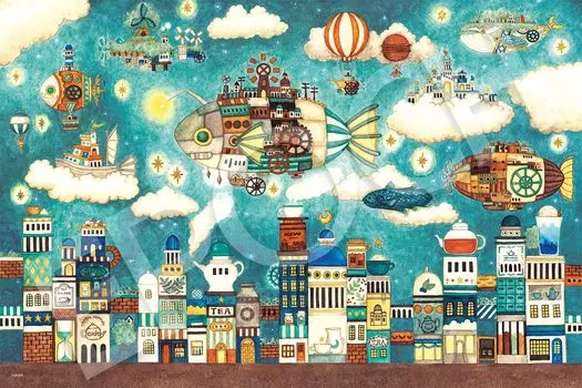 EPOCH Пазл из 1000 деталей Норико Нисимура Город летучих рыб за кафе Fantasy Town x С лопаточкой Билет на подсчет очков включен EPOCH