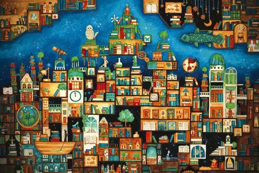 EPOCH Пазл из 1000 деталей Норико Нисимура Королевство забытых книг x с клеем и шпателем с очками EPOCH Иллюстрация/Искусство (50 75см)