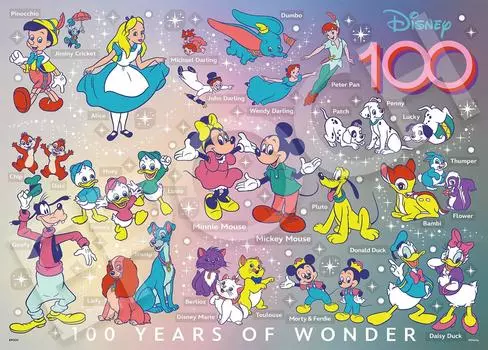 Epoch Пазл из 500 деталей Disney 100 YEARS OF WONDER (38 х 53 см) 74-701 с клеем и шпателем, включая декоративные детали EPOCH