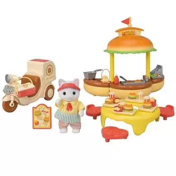 EPOCH Sylvanian Families Yuenchi Omiseya [Свежеприготовленный фургон для гамбургеров] Сертификация Mi-91 ST Mark от 3 лет и старше Игрушечный кукольный домик Sylvanian Familie