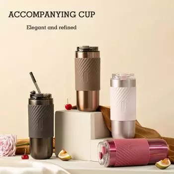 EQURA Высококачественная женская термос-чашка из нержавеющей стали 316 для кофе, большая емкость, портативная офисная трубочка, нескользящая, повседневная чашка 520 мл 280-520ml