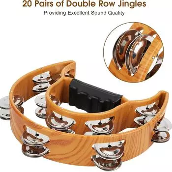 Эргономичный двухрядный колокольчик-табурин имбирно-желтого цвета — универсальный музыкальный инструмент с металлическими звенящими элементами, идеально подходит для свадеб, мероприятий на открытом воздухе и фестивалей Plastic + Metal