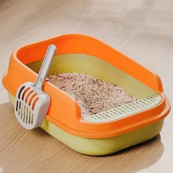 ERHAOG Кошачий туалет с большим совоком в комплекте 52 36 16 см Кошачий туалет сверху Большой кошачий туалет Большая вместимость Большой размер Предотвращает разбрасывание песка Легко оранжевый