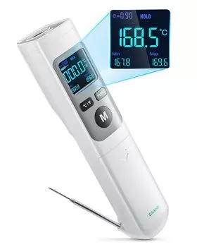 ERICKHILL Stick Radiation Thermometer 2IN1 Термометр Регулировка излучательной способности ЖК-дисплей Большой экран Кухонный термометр Температура масла Жареный промышленный белый