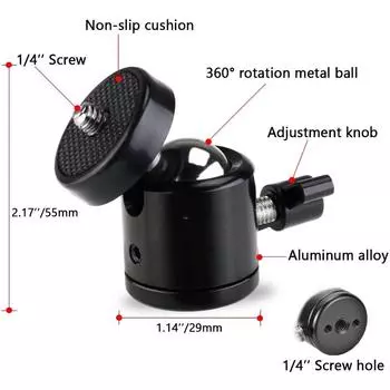 ERIKOLE 1/4 Ball Head Screw Tripod Mount 360 Rotating Mount Base Adapter for DSLR Camera Tripod Monopod Camcorder Light Stand
