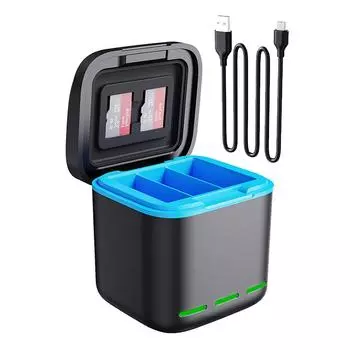 ERIKOLE для GoPro Hero 12 11 10 9 черное зарядное устройство 2000 мАч аккумулятор 3 слота быстрое зарядное устройство для Go Pro экшн-камеры аксессуары