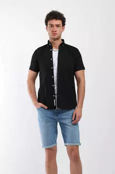 Erkek Cepli Ksa Kollu Gmlek Siyah