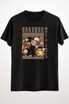 Erkek Siyah Anime My Hero Academia Bakugou Katsuki T-shirt Unisex Ds1388
