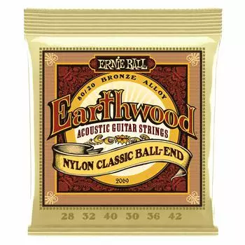 ERNIE BALL 2069 струны для классической гитары EARTHWOOD BRONZE FOLK NYLON [подлинные] (28-42) 80/20 ШАРИКОВЫЙ НАКОНЕЧНИК