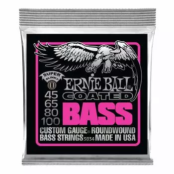 ERNIE BALL 3834 Bass Strings COATED SUPER SLINKY BASS Coated Super Slinky Bass [Genuine Product] (45-100)