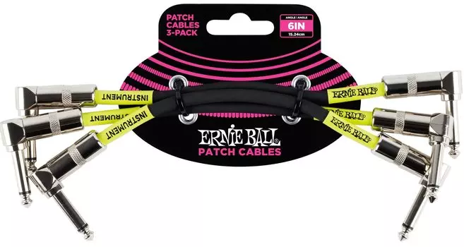 ERNIE BALL 6050 Patch Cable 3 Pack 6 Inch PATCH CABLE 3Pack Black [Genuine Product] ANGLE/ANGLE 15.24cm чёрный