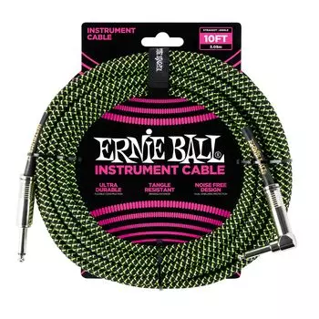 ERNIE BALL 6077 Musical Instrument Shield Cable 10 Feet BRAIDED INSTRUMENT CABLE [Genuine Product] 3.05m Black/Green