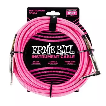 ERNIE BALL 6078 Musical Instrument Shield Cable 10 Feet BRAIDED INSTRUMENT CABLE Neon Pink [Genuine Product] 3.05m