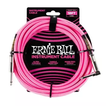 ERNIE BALL 6083 Musical Instrument Shield Cable 18 Feet BRAIDED INSTRUMENT CABLE Neon Pink [Genuine Product] 5.49m