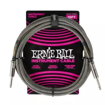 ERNIE BALL 6429 Плетеный инструментальный кабель 10 футов Silver Fox [Оригинал] 3.05 м