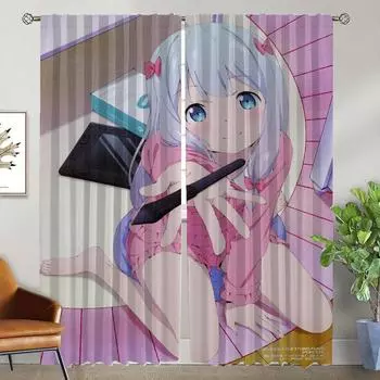 Eromanga Sensei Home Interior Curtains 2 Pieces Window Curtain for Room 2 Panel Partition Tulle for Bedroom Halloween Decoration W50xH70cmx2pcs-CL