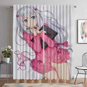 Eromanga Sensei Window Curtain for Room 2 Panel Curtains Child Room Shades Home Interior Curtains Partition Tulle for Bedroom W50xH70cmx2pcs-CL