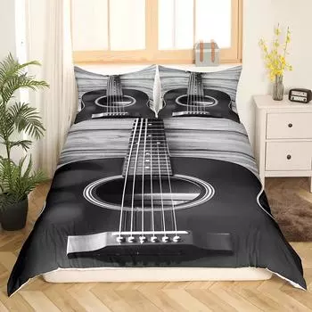 Erosebridal Гитара Пододеяльник Музыкальная тема Постельное белье, Винтажная Гитара На Деревянный Пол Одеяло Пододеяльник Современный Декор Ретро US Queen228x228cm