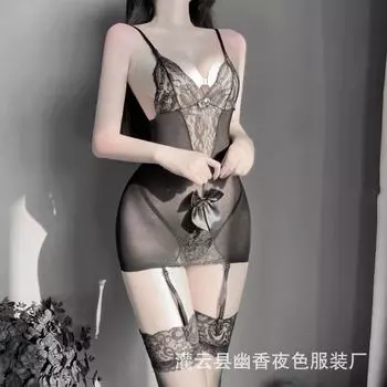 Эротическое нижнее белье, открытая пижама, эластичное искушение, перспективный цельный сетчатый комплект. One size