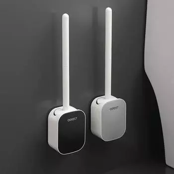 Ершик для унитаза с защитой от протечек, силиконовая основа, плоская головка, гибкая мягкая щетина, набор держателей для быстрой сушки