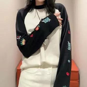 ES зодиак вышитый пуловер: Женский свободный вязаный свитер осень/зима. S