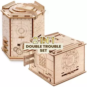 ESC WELT Double Trouble Set Escape Game для взрослых Puzzle Box для взрослых 3D Puzzle Box Game Деревянный пазл для взрослых Пасхальная головоломка Escape Game Puzzle
