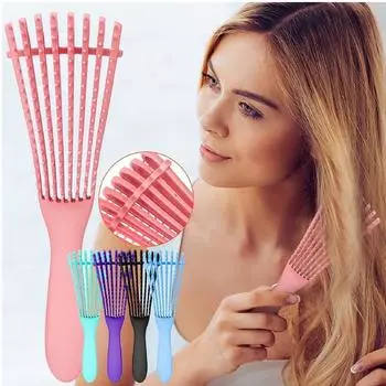 Escova De Polvo Para Cabelos Encaracolados Massagem Com Pente De Desembaraar Rosa