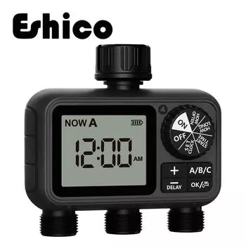 Eshico HCT-M08 3-Outlet Water Timer Garden Tool - Automatic Manual Rain Delay Sprinkler 3P System 3 Zone Newest 2025