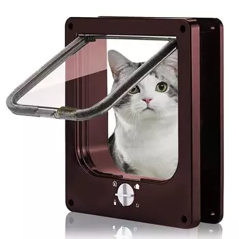 ESJNNK Pet Locking Cat для маленьких кошек Кондиционер Всепогодный вход для домашних животных Дверь, 4-сторонний вход, Вход для собак/кошек, Дверь, Собаки, Дверь, В помещении, темно-коричневого