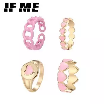 ЕСЛИ Я 4 шт./компл., новый комплект розовых колец «Любовь», креативное кольцо «Сладкое персиковое сердце», капающее масло, сохранение цвета, гальваника, кольцо для еды