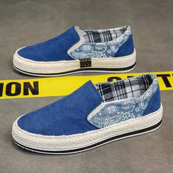Эспадрильи для отдыха, кроссовки для ходьбы, мужские тканевые, парусиновые, мокасины, мокасины, лодочные, модные, повседневные, больших размеров 44 синий