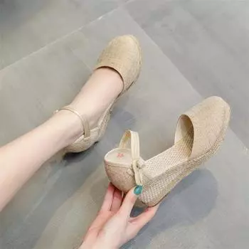 Espadrilles Wedges Woman Sandals Summer New in Ladies Comfort Casual Shoes Party Sandals Footwear Zapatillas Mujer Verano 34 бежевый
