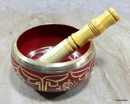 eSplanade 6 Inch Singing Bowl Tibetan Buddhist Prayer Instrument with Striker Stick Om Bell Om Bowl Meditation Bowl Music Therapy Standard Red красный
