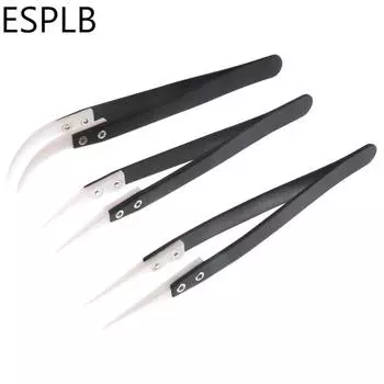 ESPLB Anti-Static Ceramic Tweezers Stainless Steel Industrial Ceramic Tweezers Insulated Straight/Curved Tip Black-Whit Tweezers 1 Set Straight Tip