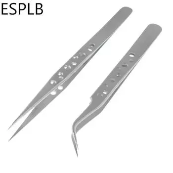 ESPLB Anti-Static Precision Stainless Curved Straight Tip Electronics Industrial Tweezers Silver/Black Phone Repair Hand Tools ESD11 15