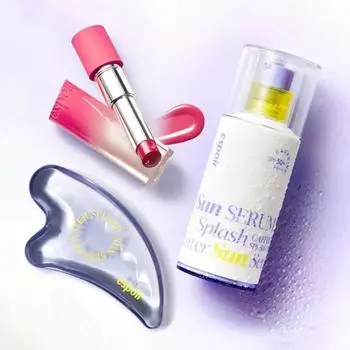 Espoir Water Splash Sun Serum 50ml SPF50+ PA+++ Moisturizing Sun Cream & No Wear Brightening Glow Lipstick 3g 2-piece set